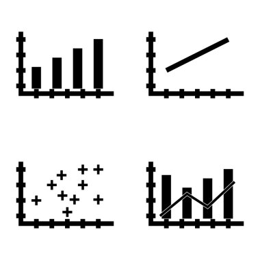 Çubuk Grafik, Çizgi Grafiği ve Dinamikler Izgara üzerinde İstatistik Simgeleri Kümesi. App, Web, Mobil ve Infographics Tasarım için İstatistik Vektör Simgeleri.