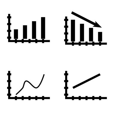 Çubuk Grafik, Çizgi Grafiği Ve Eğri Çizgi Üzerinde İstatistik Simgeleri Kümesi. App, Web, Mobil ve Infographics Tasarım için İstatistik Vektör Simgeleri.