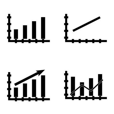 Çubuk Grafik, Çizgi Grafiği ve Dinamikler Izgara üzerinde İstatistik Simgeleri Kümesi. App, Web, Mobil ve Infographics Tasarım için İstatistik Vektör Simgeleri.