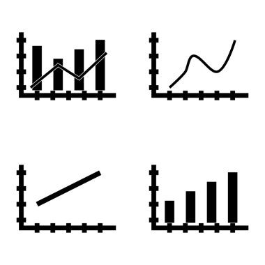 Çubuk Grafik, Çizgi Grafiği Ve Eğri Çizgi Üzerinde İstatistik Simgeleri Kümesi. App, Web, Mobil ve Infographics Tasarım için İstatistik Vektör Simgeleri.