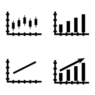 Çubuk Grafik, Çizgi Grafiği ve Mumlar Grafiği üzerinde İstatistik Simgeleri Kümesi. App, Web, Mobil ve Infographics Tasarım için İstatistik Vektör Simgeleri.