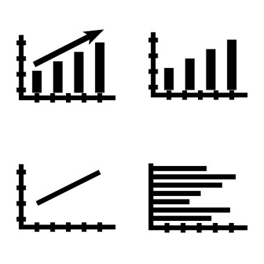 Çubuk Grafik, Çizgi Grafiği ve Yatay Çubuk Grafiği Üzerinde İstatistik Simgeleri Kümesi. App, Web, Mobil ve Infographics Tasarım için İstatistik Vektör Simgeleri.