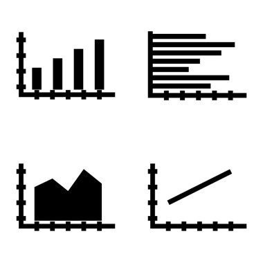Çubuk Grafik, Çizgi Grafiği ve Yatay Çubuk Grafiği Üzerinde İstatistik Simgeleri Kümesi. App, Web, Mobil ve Infographics Tasarım için İstatistik Vektör Simgeleri.