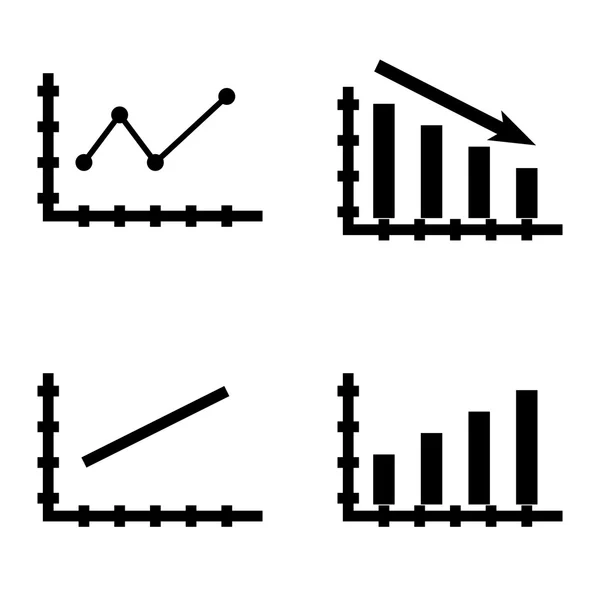 Uppsättning statistik ikoner på stapeldiagram, linjediagram och spetsiga linjediagram. Statistik vektor ikoner för app, webb, mobil och Infographics design. — Stock vektor