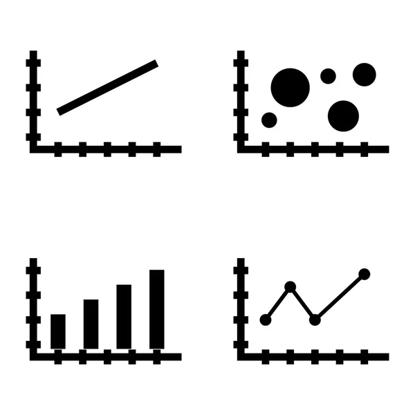 Conjunto de iconos estadísticos en gráfico de barras, gráfico de líneas y gráfico de líneas puntiagudas. Iconos de vectores de estadísticas para diseño de aplicaciones, web, móviles e infografías . — Archivo Imágenes Vectoriales