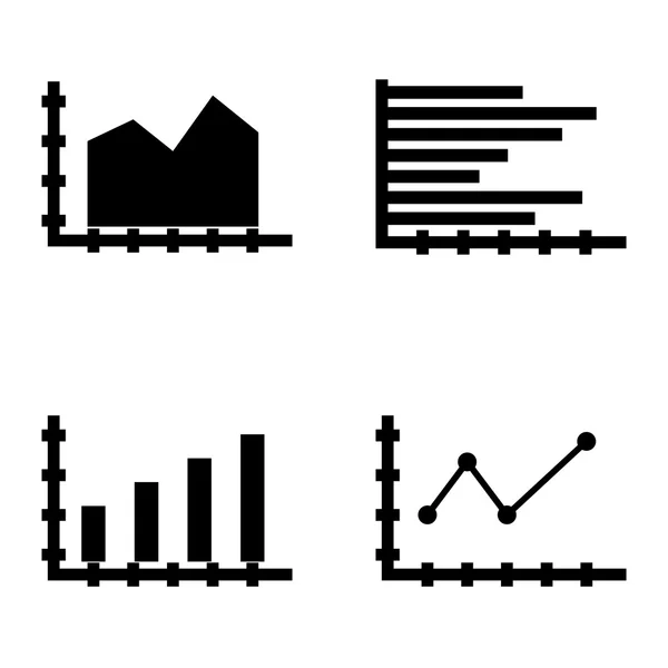 Conjunto de ícones de estatísticas no gráfico de barras, gráfico de linha apontada e gráfico de barras horizontal. Ícones de vetor de estatísticas para App, Web, Mobile e design de infográficos . — Vetor de Stock