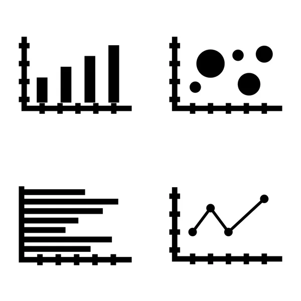 Conjunto de iconos de estadísticas en el gráfico de barras, gráfico de líneas apuntadas y gráfico de barras horizontales. Iconos de vectores de estadísticas para diseño de aplicaciones, web, móviles e infografías . — Vector de stock