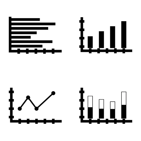 Conjunto de iconos de estadísticas en el gráfico de barras, gráfico de líneas apuntadas y gráfico de barras horizontales. Iconos de vectores de estadísticas para diseño de aplicaciones, web, móviles e infografías . — Vector de stock