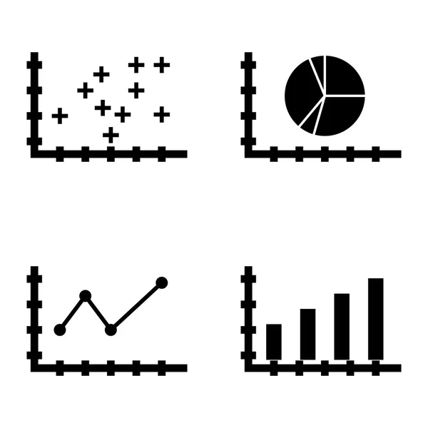 Uppsättning statistik ikoner på stapeldiagram, spetsigt linjediagram och cirkeldiagram. Statistik vektor ikoner för app, webb, mobil och Infographics design. — Stock vektor