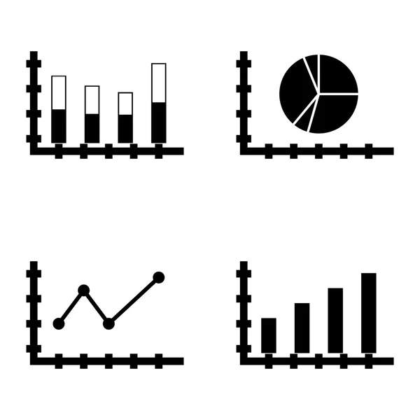 Conjunto de iconos de estadísticas en el gráfico de barras, gráfico de líneas puntiagudas y gráfico de tartas. Iconos de vectores de estadísticas para diseño de aplicaciones, web, móviles e infografías . — Archivo Imágenes Vectoriales