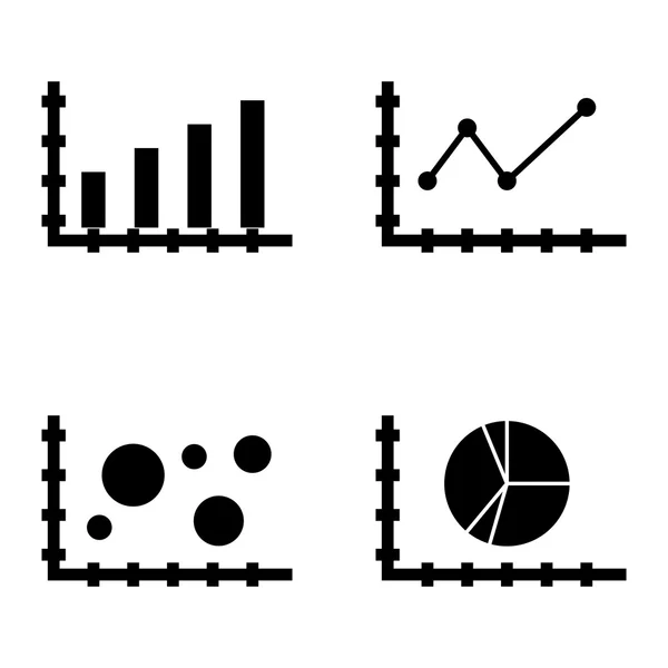 Conjunto de iconos de estadísticas en el gráfico de barras, gráfico de líneas puntiagudas y gráfico de tartas. Iconos de vectores de estadísticas para diseño de aplicaciones, web, móviles e infografías . — Vector de stock
