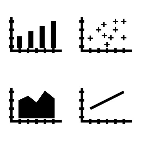 Conjunto de iconos estadísticos en gráfico de barras, gráfico de líneas y gráfico de puntos de trazador. Iconos de vectores de estadísticas para diseño de aplicaciones, web, móviles e infografías . — Archivo Imágenes Vectoriales