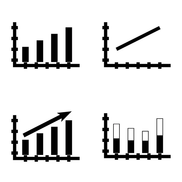 Satz von Statistik-Symbolen auf Balkendiagramm, Liniendiagramm und gestapelten Balken. Statistik-Vektor-Icons für App, Web, Mobile und Infografik-Design. — Stockvektor