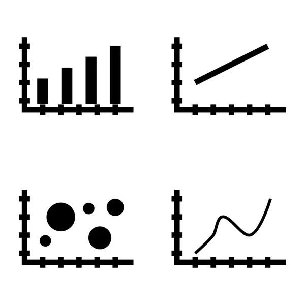 Conjunto de iconos estadísticos en gráfico de barras, gráfico de líneas y gráfico de burbujas. Iconos de vectores de estadísticas para diseño de aplicaciones, web, móviles e infografías . — Archivo Imágenes Vectoriales