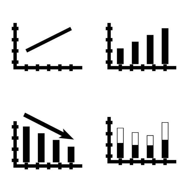 Satz von Statistik-Symbolen auf Balkendiagramm, Liniendiagramm und gestapelten Balken. Statistik-Vektor-Icons für App, Web, Mobile und Infografik-Design. — Stockvektor