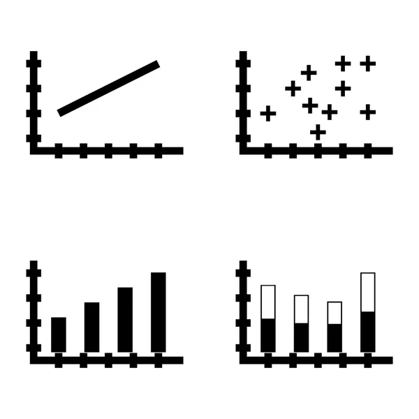 Uppsättning statistik ikoner på stapeldiagram, linjediagram och Staplad stapel. Statistik vektor ikoner för app, webb, mobil och Infographics design. — Stock vektor