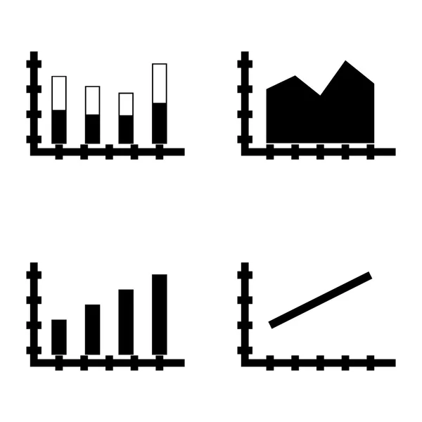 Conjunto de ícones de estatísticas no gráfico de barras, gráfico de linha e barra empilhada. Ícones de vetor de estatísticas para App, Web, Mobile e design de infográficos . —  Vetores de Stock
