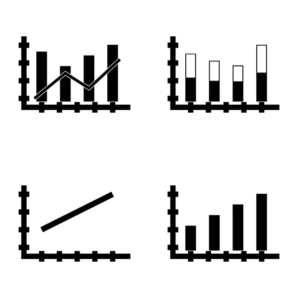 Conjunto de iconos de estadísticas en gráfico de barras, gráfico de líneas y barra apilada. Iconos de vectores de estadísticas para diseño de aplicaciones, web, móviles e infografías . — Vector de stock