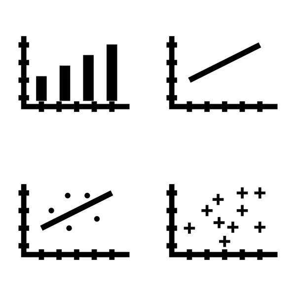 Sada statistických ikon na pruhovém grafu, spojnicový graf a bodový graf. Statistika vektorových ikon pro aplikace, web, mobilní a Infografické návrhy. — Stockový vektor