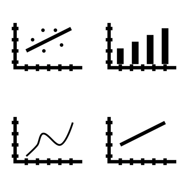 Satz von Statistik-Symbolen auf Balkendiagramm, Liniendiagramm und Streudiagramm. Statistik-Vektor-Icons für App, Web, Mobile und Infografik-Design. — Stockvektor