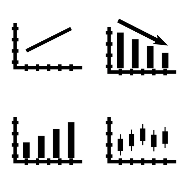 Satz von Statistiksymbolen auf Balkendiagramm, Liniendiagramm und Kerzendiagramm. Statistik-Vektor-Icons für App, Web, Mobile und Infografik-Design. — Stockvektor