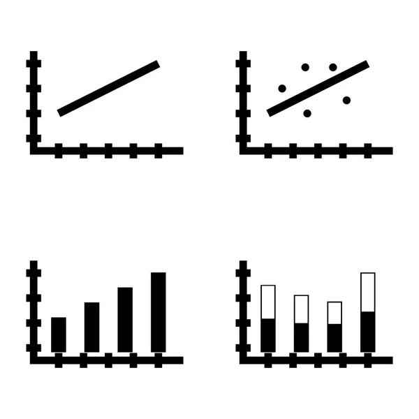 Conjunto de ícones de estatísticas no gráfico de barras, gráfico de linha e gráfico de dispersão. Ícones de vetor de estatísticas para App, Web, Mobile e design de infográficos . — Vetor de Stock