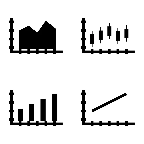 Conjunto de iconos de estadísticas en gráfico de barras, gráfico de líneas y gráfico de velas. Iconos de vectores de estadísticas para diseño de aplicaciones, web, móviles e infografías . — Vector de stock