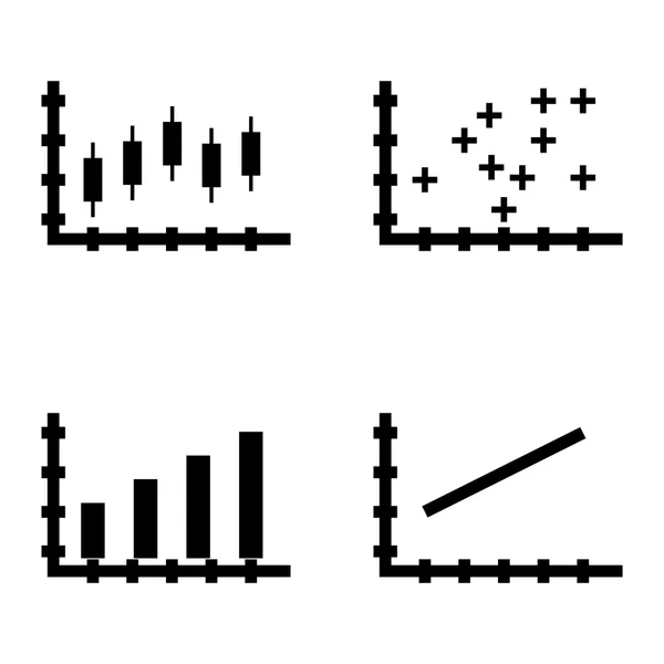 Sada statistických ikon na pruhovém grafu, spojnicový graf a svíčky. Statistika vektorových ikon pro aplikace, web, mobilní a Infografické návrhy. — Stockový vektor
