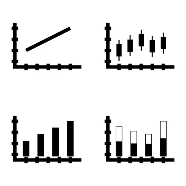 Conjunto de iconos de estadísticas en gráfico de barras, gráfico de líneas y gráfico de velas. Iconos de vectores de estadísticas para diseño de aplicaciones, web, móviles e infografías . — Archivo Imágenes Vectoriales