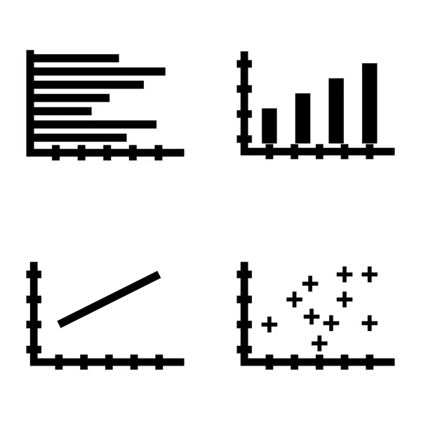Set statistieken pictogrammen op staafdiagram, lijndiagram en horizontaal staafdiagram. Statistieken vector iconen voor app, Web, mobiel en infographics ontwerp. — Stockvector