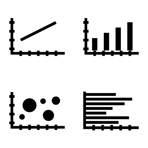 Ensemble d'icônes statistiques sur graphique à barres, graphique linéaire et graphique à barres horizontales. Icônes vectorielles de statistiques pour la conception d'applications, de Web, de mobiles et d'infographies . — Image vectorielle