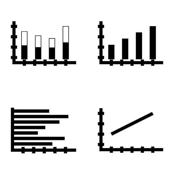 Sada statistických ikon na pruhovém grafu, spojnicový graf a vodorovný pruhový graf. Statistika vektorových ikon pro aplikace, web, mobilní a Infografické návrhy. — Stockový vektor