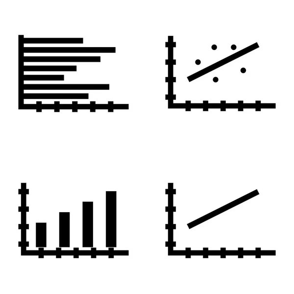 Conjunto de ícones de estatísticas no gráfico de barras, gráfico de linhas e gráfico de barras horizontal. Ícones de vetor de estatísticas para App, Web, Mobile e design de infográficos . — Vetor de Stock