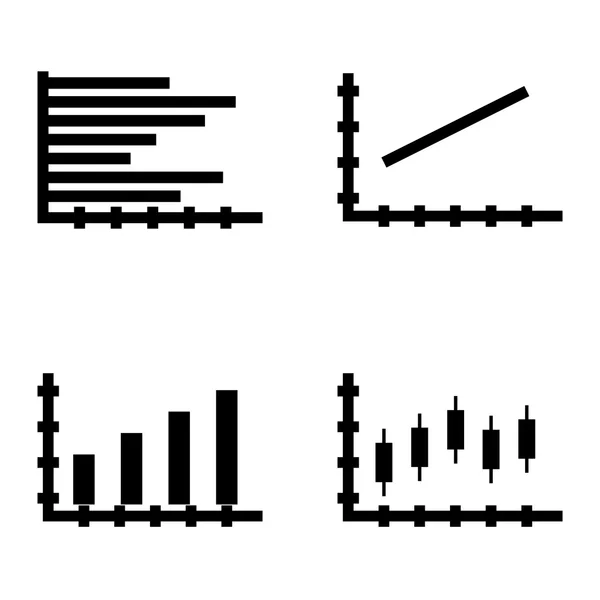 Serie di icone statistiche sul grafico a barre, grafico a linee e grafico a barre orizzontale. Statistiche Icone vettoriali per App, Web, Mobile e Infografica . — Vettoriale Stock
