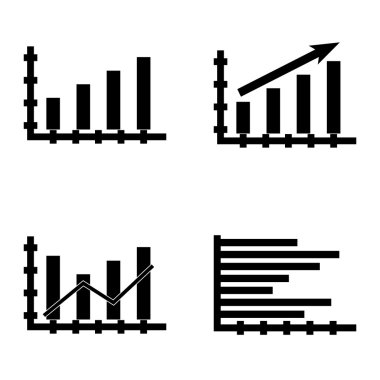 Çubuk Grafik, Yatay Çubuk Grafiği ve Dinamikler Izgara'da İstatistik Simgeleri Kümesi. App, Web, Mobil ve Infographics Tasarım için İstatistik Vektör Simgeleri.
