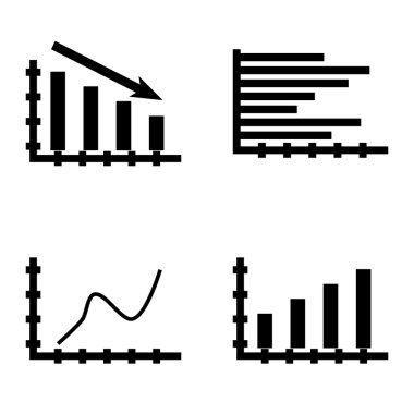Çubuk Grafik, Yatay Çubuk Grafiği ve Eğri Çizgi Üzerinde İstatistik Simgeleri Kümesi. App, Web, Mobil ve Infographics Tasarım için İstatistik Vektör Simgeleri.