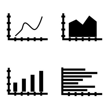 Çubuk Grafik, Yatay Çubuk Grafiği ve Eğri Çizgi Üzerinde İstatistik Simgeleri Kümesi. App, Web, Mobil ve Infographics Tasarım için İstatistik Vektör Simgeleri.