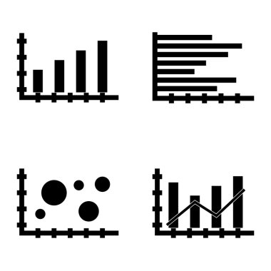 Çubuk Grafik, Yatay Çubuk Grafiği ve Kabarcık Grafiği Üzerinde İstatistik Simgeleri Kümesi. App, Web, Mobil ve Infographics Tasarım için İstatistik Vektör Simgeleri.