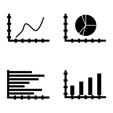 Çubuk Grafik, Pasta Grafiği ve Yatay Çubuk Grafiği Üzerinde İstatistik Simgeleri Kümesi. App, Web, Mobil ve Infographics Tasarım için İstatistik Vektör Simgeleri.