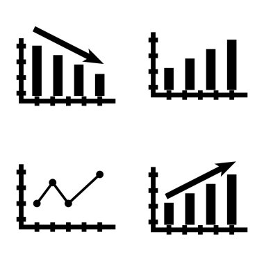 Çubuk Grafikte İstatistik Simgeleri Kümesi, Sivri Çizgi Grafiği ve İstatistik Büyüme. App, Web, Mobil ve Infographics Tasarım için İstatistik Vektör Simgeleri.