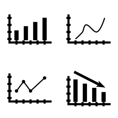 Çubuk Grafik, Sivri Çizgi Grafiği ve Eğri Çizgi Üzerinde İstatistik Simgeleri Kümesi. App, Web, Mobil ve Infographics Tasarım için İstatistik Vektör Simgeleri.