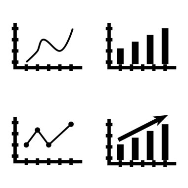 Çubuk Grafik, Sivri Çizgi Grafiği ve Eğri Çizgi Üzerinde İstatistik Simgeleri Kümesi. App, Web, Mobil ve Infographics Tasarım için İstatistik Vektör Simgeleri.
