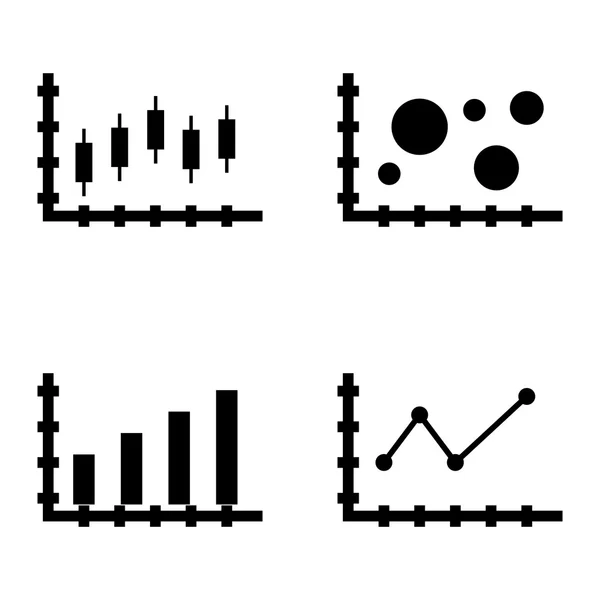 Set Of Statistics Icons On Bar Chart, Pointed Line Chart and Candles Chart. Векторные иконки статистики для приложений, веб, мобильных и инфографических дизайнов . — стоковый вектор