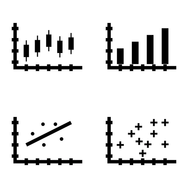 Conjunto de ícones de estatísticas no gráfico de barras, gráfico de velas e gráfico de dispersão. Ícones de vetor de estatísticas para App, Web, Mobile e design de infográficos . — Vetor de Stock