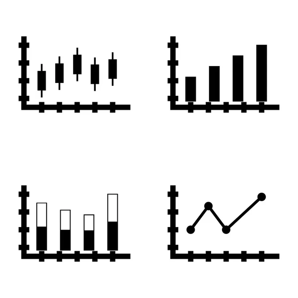 Serie di icone statistiche sul grafico a barre, grafico a linee puntate e grafico delle candele. Statistiche Icone vettoriali per App, Web, Mobile e Infografica . — Vettoriale Stock