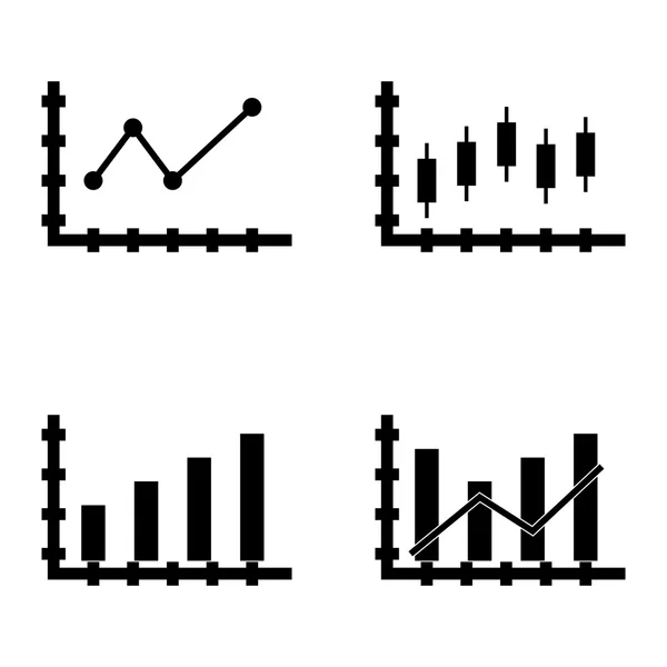 Conjunto de ícones de estatísticas no gráfico de barras, gráfico de linha apontada e gráfico de velas. Ícones de vetor de estatísticas para App, Web, Mobile e design de infográficos . — Vetor de Stock