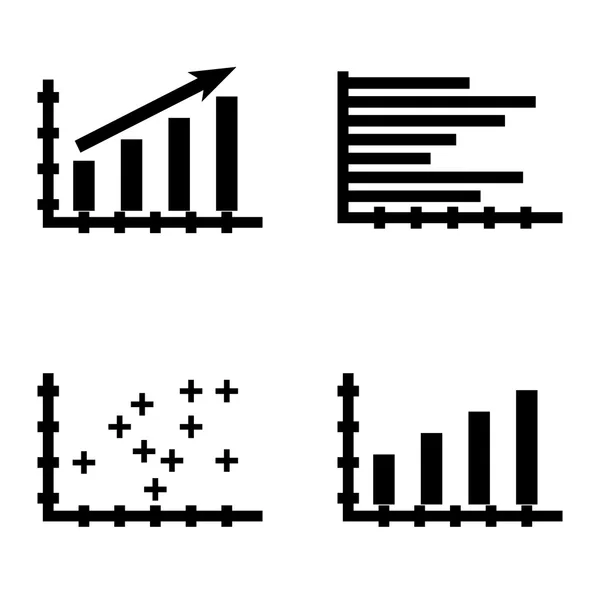 Conjunto de iconos de estadísticas en el gráfico de barras, gráfico de barras horizontales y gráfico de puntos de trazador. Iconos de vectores de estadísticas para diseño de aplicaciones, web, móviles e infografías . — Archivo Imágenes Vectoriales