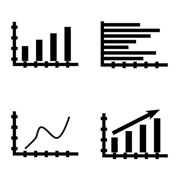 Set met statistieken pictogrammen op staafdiagram, horizontaal staafdiagram en gebogen lijn. Statistieken vector iconen voor app, Web, mobiel en infographics ontwerp. — Stockvector