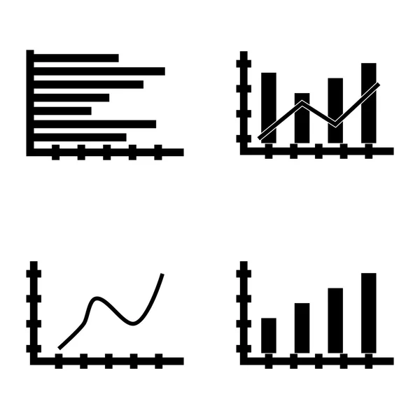 Набор статистических значков на барной диаграмме, горизонтальной барной диаграмме и изогнутой линии. Векторные иконки статистики для приложений, веб, мобильных и инфографических дизайнов . — стоковый вектор