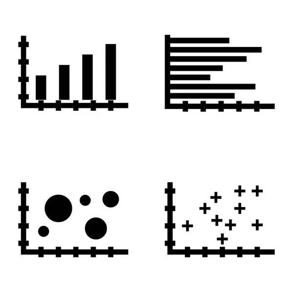 Satz von Statistik-Symbolen auf Balkendiagramm, horizontalem Balkendiagramm und Blasendiagramm. Statistik-Vektor-Icons für App, Web, Mobile und Infografik-Design. — Stockvektor